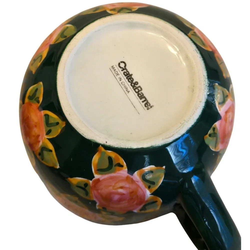 Crate‎ & Barrel Floral Soup Bowls Set 4 Green Cottagecore Stoneware